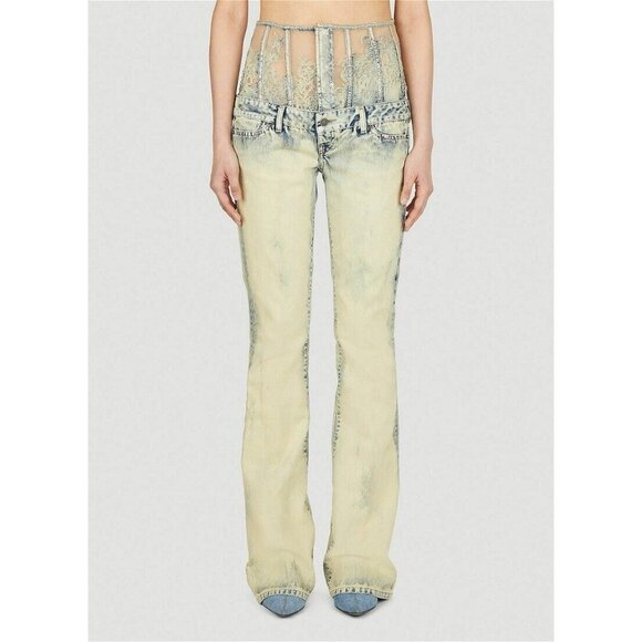 Diesel 1969 D-Ebbey-Fsc 068GP Jeans Slim Ivory W 24 Denim Corset Lace Bootcut - Picture 2 of 16